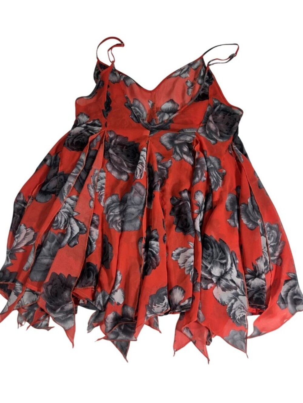 Free People Alyson Floral Slip Dress Red Black Boho Mini Handkerchief Hem Flowy - Picture 6 of 7
